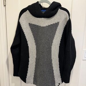 Kit & Ace Kerr Black and Grey Ribbed Knit Cashmere Wool Hoodie Sweater